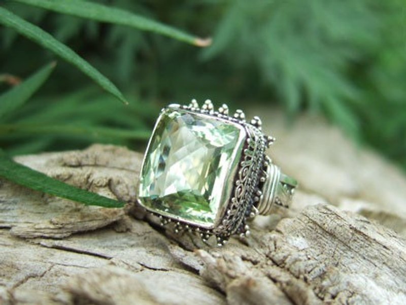 ♦My.Crystal♦在雲水之間。天然綠水晶(綠堇雲石)手工銀戒 - 戒指 - 寶石 綠色
