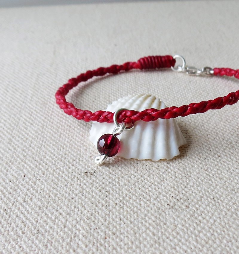 Sterling Silver***Fashion Lucky Wish Silk Wax Line Red Pomegranate Bracelet*** Four Strands Editing [With Gift Box] - Bracelets - Gemstone 