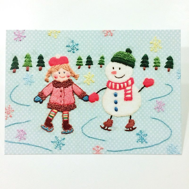 Embroidery photo postcard (Enjoy Winter!) No.11 - Cards & Postcards - Paper Multicolor