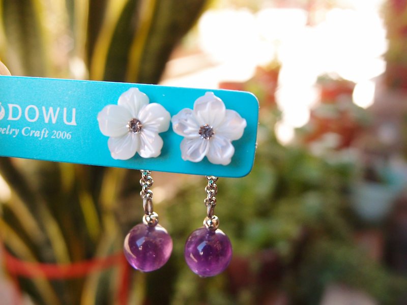 【DODOWU手作輕珠寶】《紫水晶花貼耳耳環》手工製作/抗過敏/給獨一無二的你 - 耳環/耳夾 - 其他材質 紫色