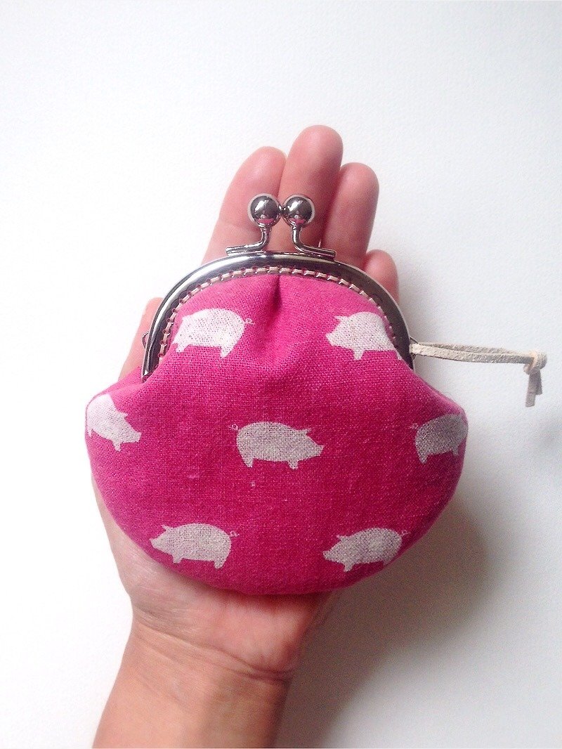 Hm2. Flying pig pink peach red shell. Gold bag - Coin Purses - Cotton & Hemp Pink