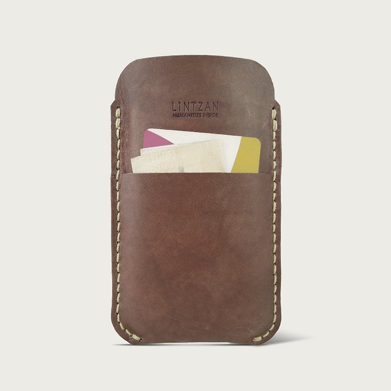 LINTZAN “手工縫製”有口袋的iPhone 4/4S皮革手機套 -- 深咖啡色 - Other - Genuine Leather Brown