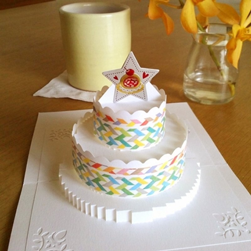 Three-dimensional paper sculpture cake card-colorful stars-limited edition - Cards & Postcards - Paper Multicolor