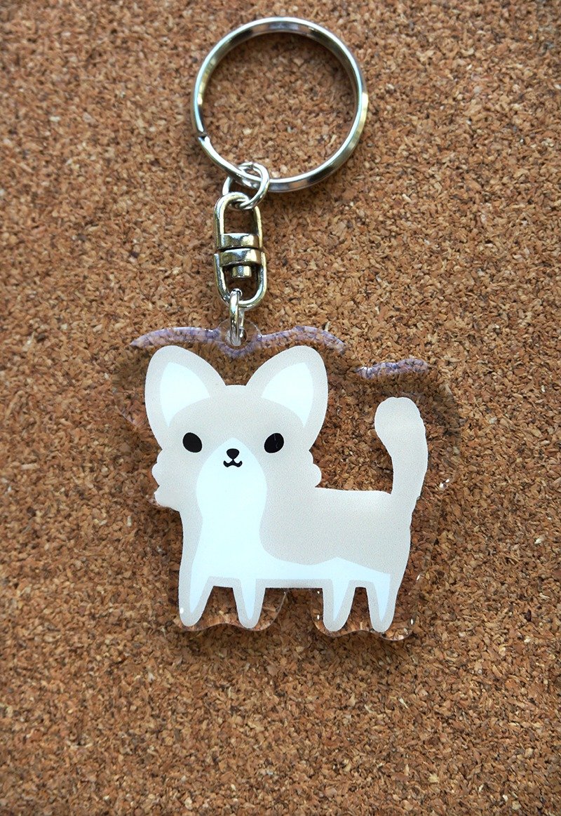 PuppyLove 初心插畫【狗狗壓克力吊飾】鑰匙圈《長毛吉娃娃》 - 鑰匙圈/鑰匙包 - 壓克力 黃色