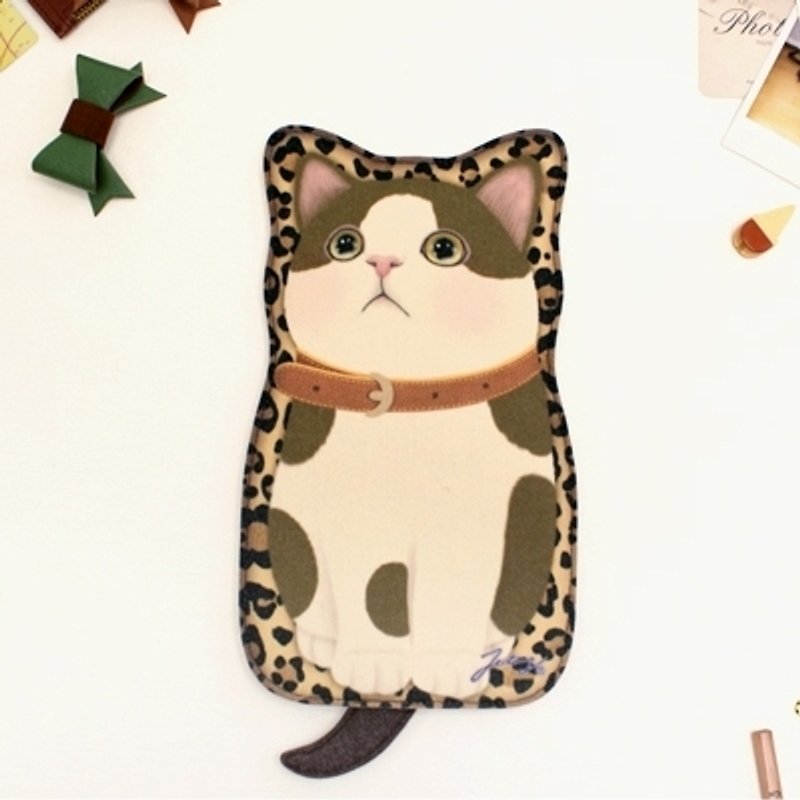 Jetoy,甜蜜貓娃娃造型萬用包_Leopard cookie J1404102 - 化妝包/收納袋 - 棉．麻 咖啡色