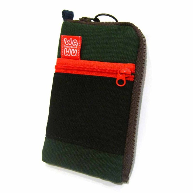 Zipper phone bag (black and black) (with rope) order production* - เคส/ซองมือถือ - ผ้าฝ้าย/ผ้าลินิน สีดำ