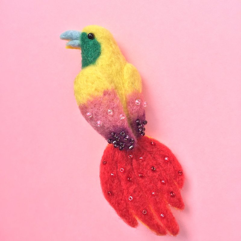 Bird of Paradise-Hand-made wool felt pins - Brooches - Wool Multicolor