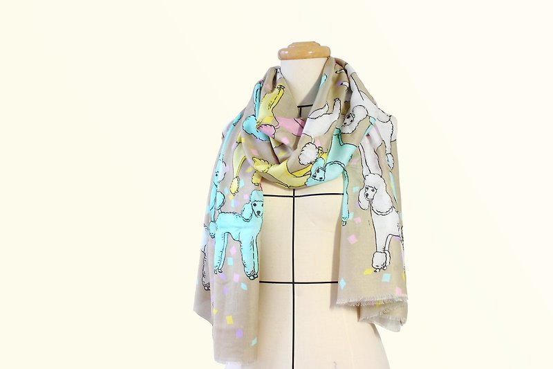 Prize poodle cashmere scarf in stone color - ผ้าพันคอถัก - ผ้าไหม หลากหลายสี
