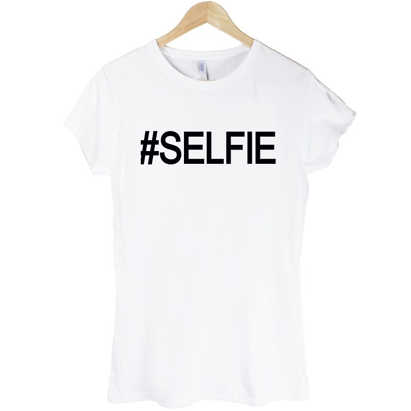 Hashtag Selfie Girls Short Sleeve T-Shirt-2 Color Selfie Text Design Wen Qing - Women's T-Shirts - Other Materials Multicolor