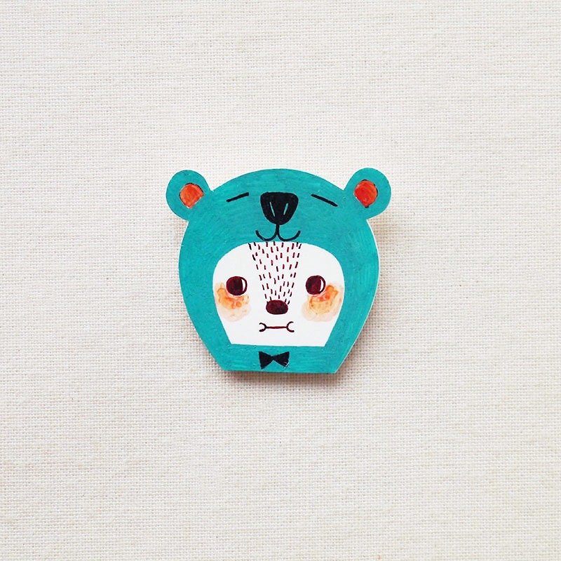 Mr. B The Sea Green Bear - Handmade Shrink Plastic Brooch or Magnet - Wearable Art - Made to Order - Brooches - Plastic Green
