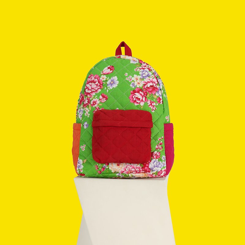 Backpack Green - กระเป๋าเป้สะพายหลัง - ผ้าฝ้าย/ผ้าลินิน สีเขียว