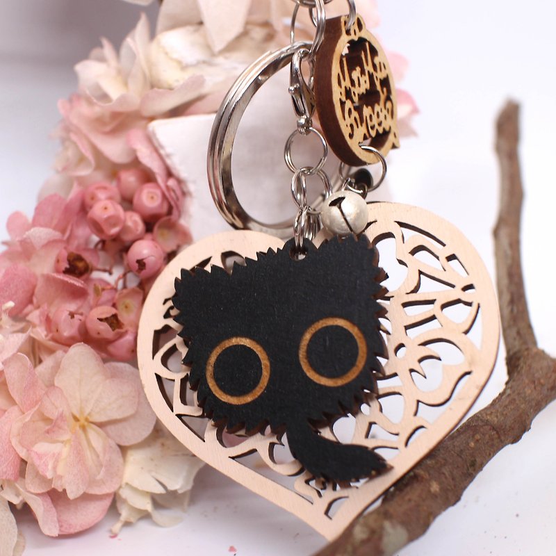 MuMu Sweety ✿ furball cat / key ring - Keychains - Wood Black
