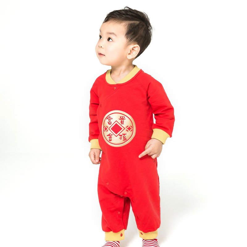 Good luck Chinese style one-piece bunny costume fortune and golden grandson - Onesies - Cotton & Hemp Red