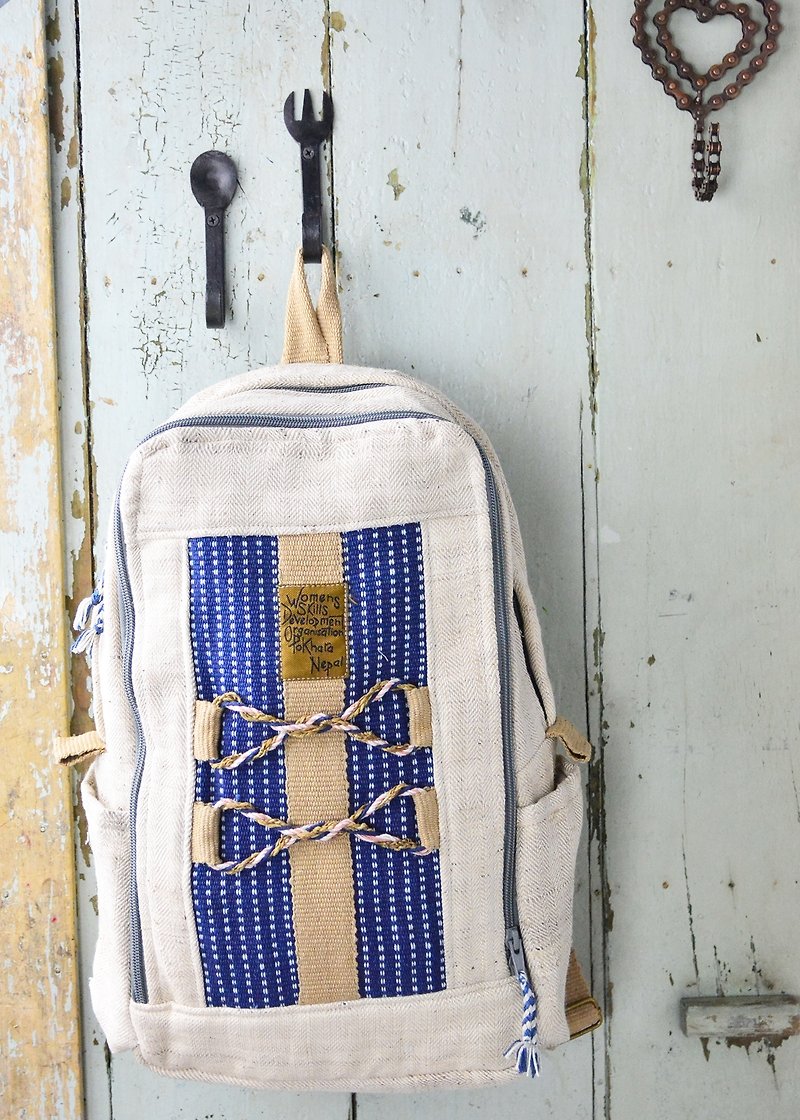 Vegetable dyes blue hand-woven backpack _ _ fair trade - Backpacks - Cotton & Hemp Multicolor