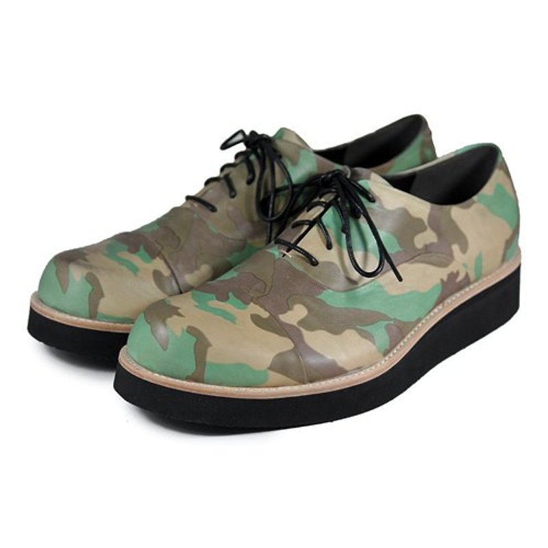 Leather sneakers Wine Cup M1127 Camo Green - Men's Oxford Shoes - Genuine Leather Multicolor