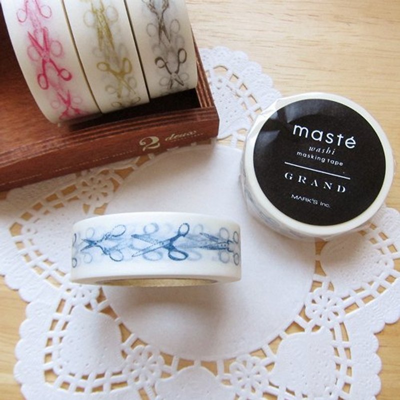 maste Masking Tape 和紙膠帶【剪刀-海軍藍 (MSG-MKT23-NV)】 - 紙膠帶 - 紙 藍色