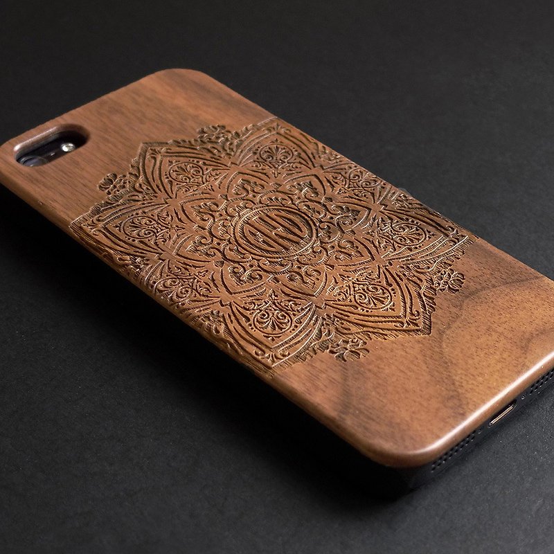 Personalised real wood engraved iPhone 6 / 6 Plus case S001 mandala - Phone Cases - Wood Brown