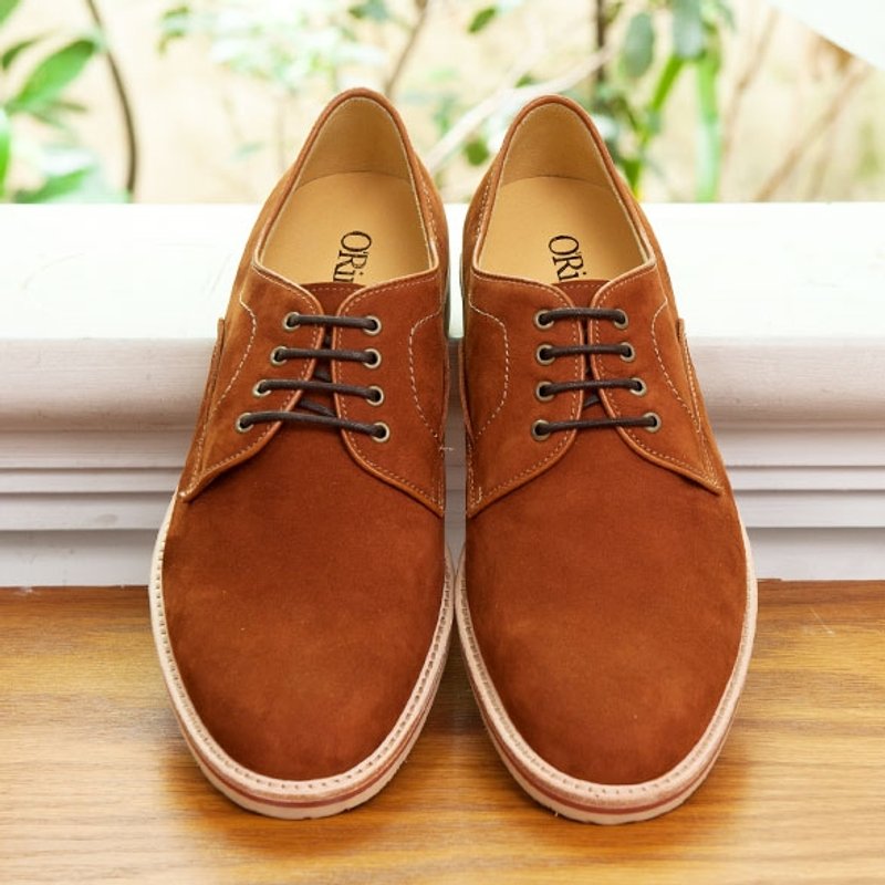 Nubuck Derby handmade rubber soled tan │ - Men's Casual Shoes - Genuine Leather 