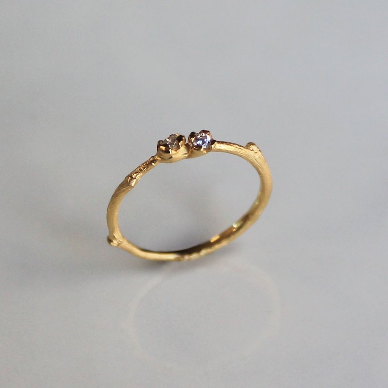 Branche ring with small flower --sv925 & K18 gold plated - - General Rings - Sterling Silver Gold