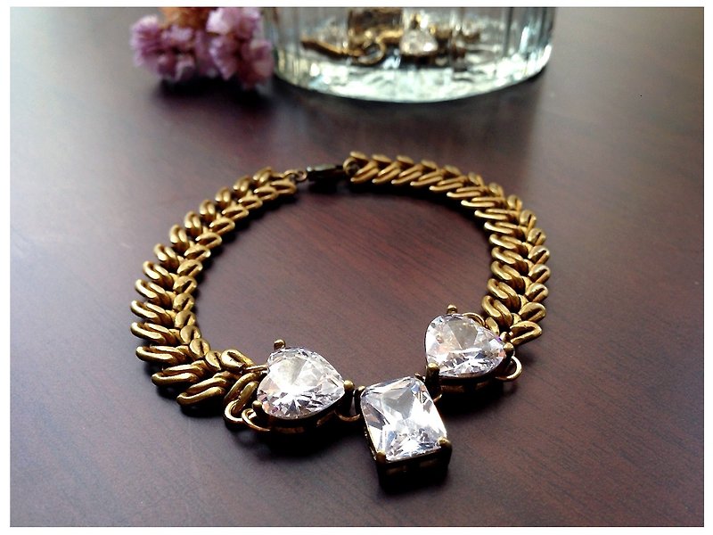 Minertés=Heart Zircon Wheat Ear Bracelet - Bracelets - Gemstone Gold