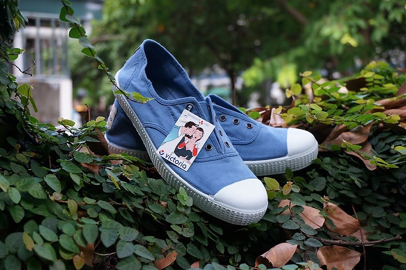 victoria西班牙國民手工鞋-灰藍色AZUL(36號) - 女休閒鞋/帆布鞋 - 棉．麻 藍色