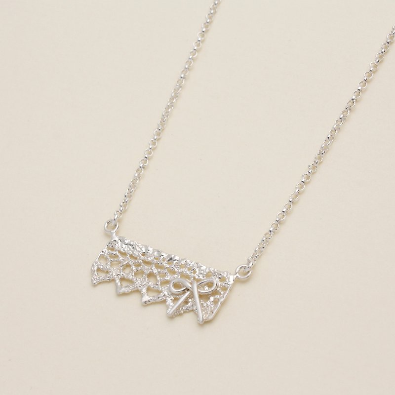 Lace Bow Necklace - Necklaces - Sterling Silver Gray