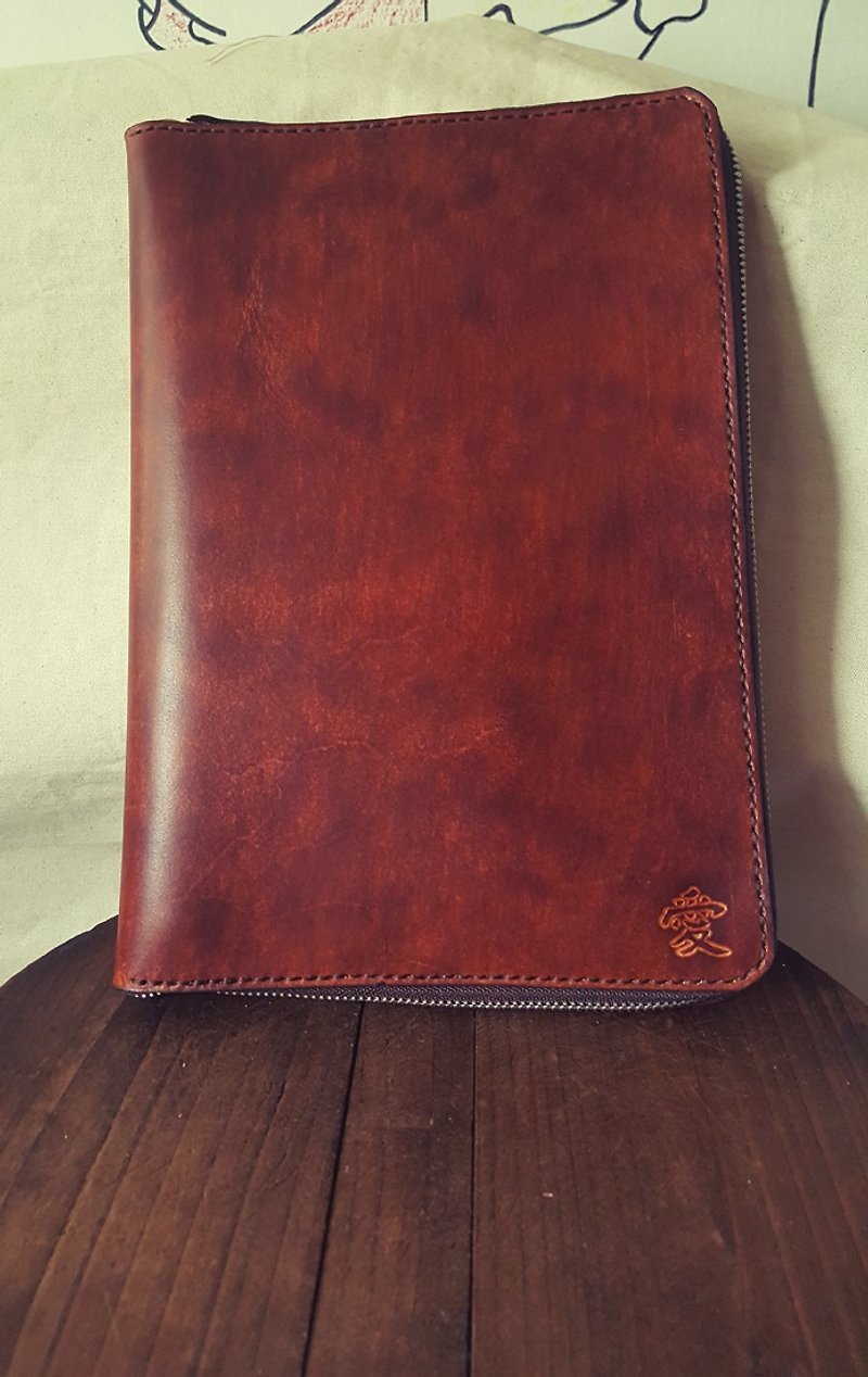 Exclusive customized personal coke tea/British brown B5 26-hole pure cowhide zipper universal manual - Notebooks & Journals - Genuine Leather Orange