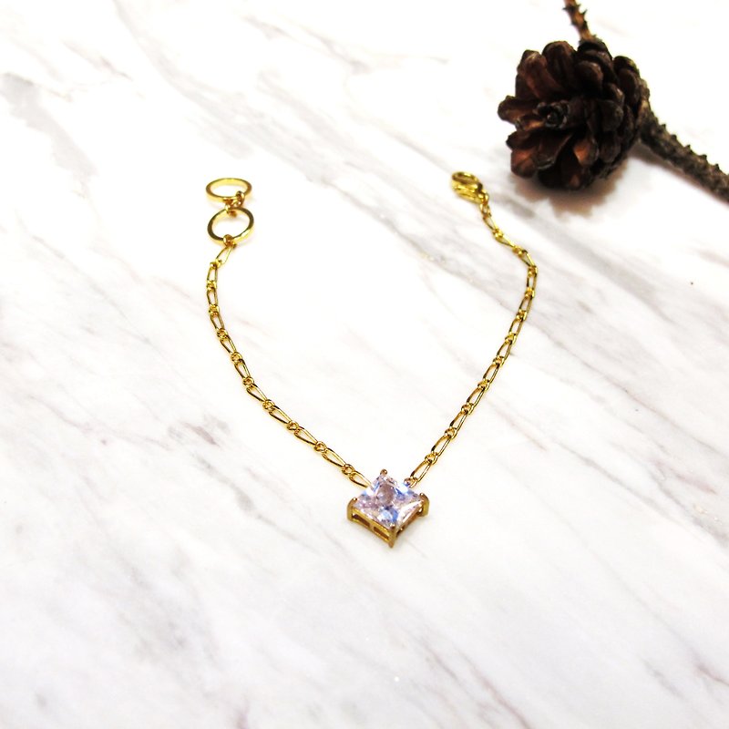 Zircon Brass Handmade Design Square Diamond Gift Wedding Sister Bracelet - Bracelets - Gemstone White