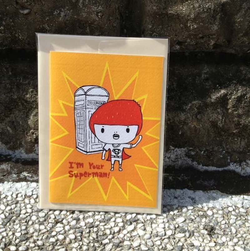 Waste foam illustration cards - I'm your little superman - การ์ด/โปสการ์ด - กระดาษ สีส้ม