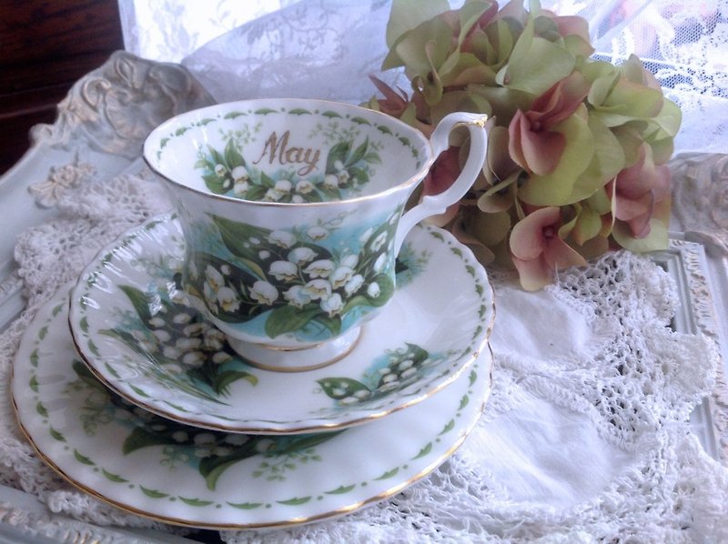英國骨瓷皇家阿爾巴特Royal Albert月份杯五月香鈴蘭花茶杯咖啡杯 - 咖啡杯/馬克杯 - 其他材質 綠色