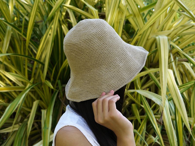 A mother's hand-made hat-hand-made cotton rope crocheted hat / wide brim fisherman hat- Khaki/ gift / Valentine's Day - Hats & Caps - Cotton & Hemp Khaki