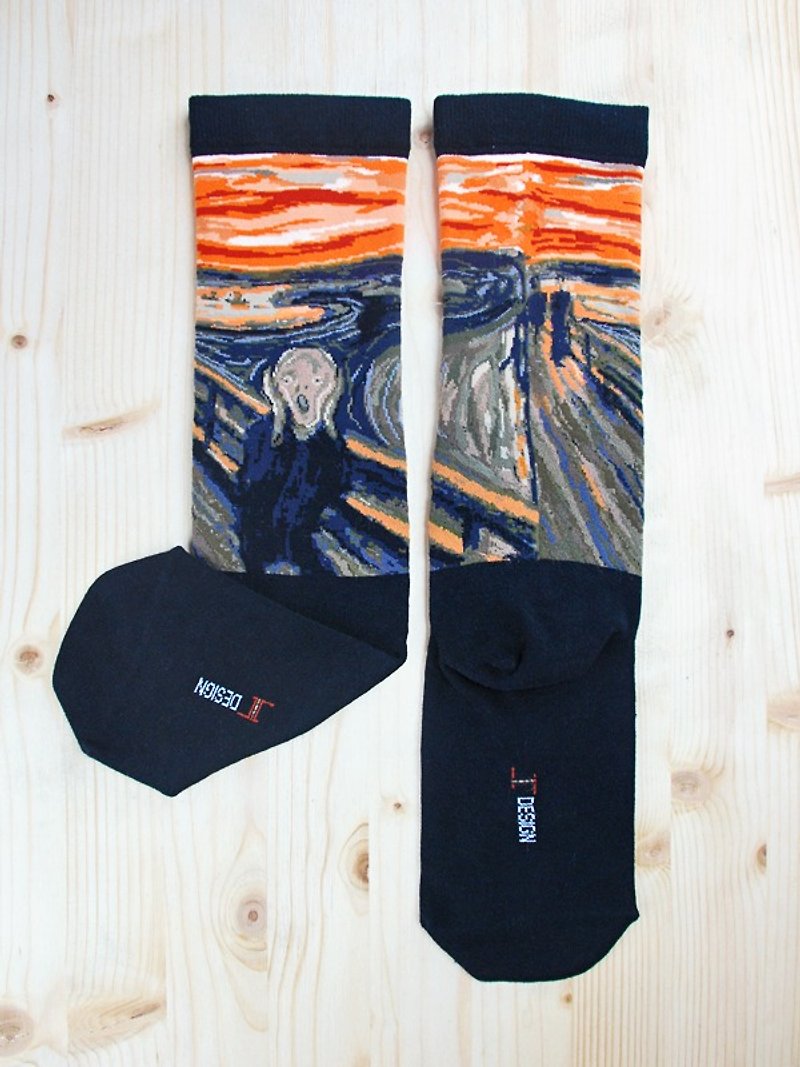 JHJ Design 加拿大品牌 高彩度針織棉襪 名畫系列 - 吶喊襪子(針織棉襪) 愛德華·孟克 - 襪子 - 其他材質 