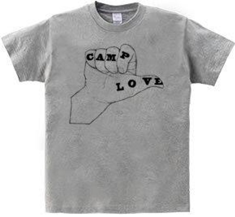 CAMP LOVE (T-shirt 5.6oz gray) - เสื้อยืดผู้หญิง - วัสดุอื่นๆ สีเทา