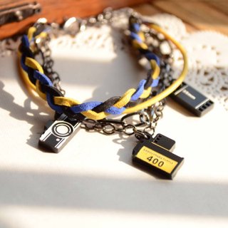 観光は、マルチレベルで✈黒と青と黄色の編みロープのブレスレットを✈にカメラをピックアップ