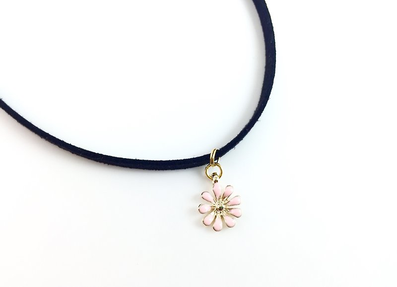 Pink orange flower necklace - สร้อยคอ - หนังแท้ สึชมพู