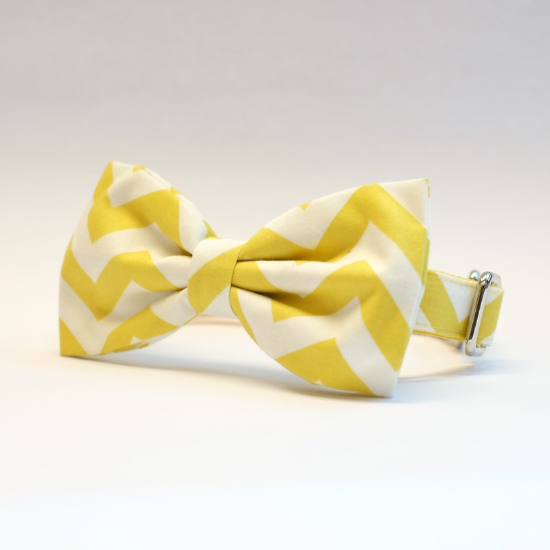 Mustard Yellow Chevron Bowtie Collar - Collars & Leashes - Other Materials Yellow