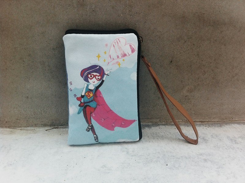 Love superwoman (large) illustration mobile phone bag/universal bag - เคส/ซองมือถือ - วัสดุอื่นๆ สีน้ำเงิน
