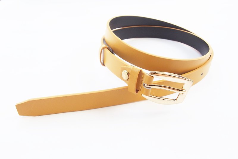 Caramel yellow genuine leather belt with gold buckle - woman belt - เข็มขัด - หนังแท้ สีส้ม