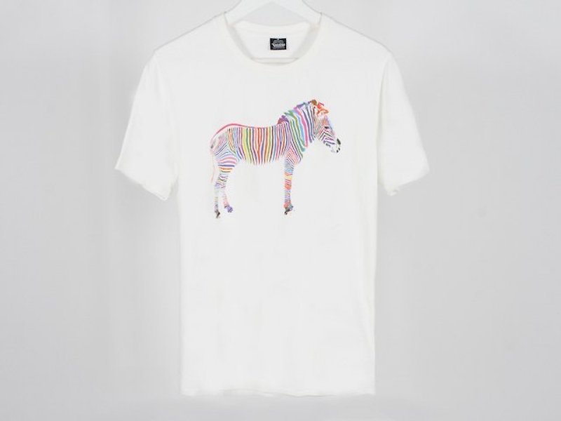 Colored zebra boys - เสื้อยืดผู้ชาย - ผ้าฝ้าย/ผ้าลินิน ขาว
