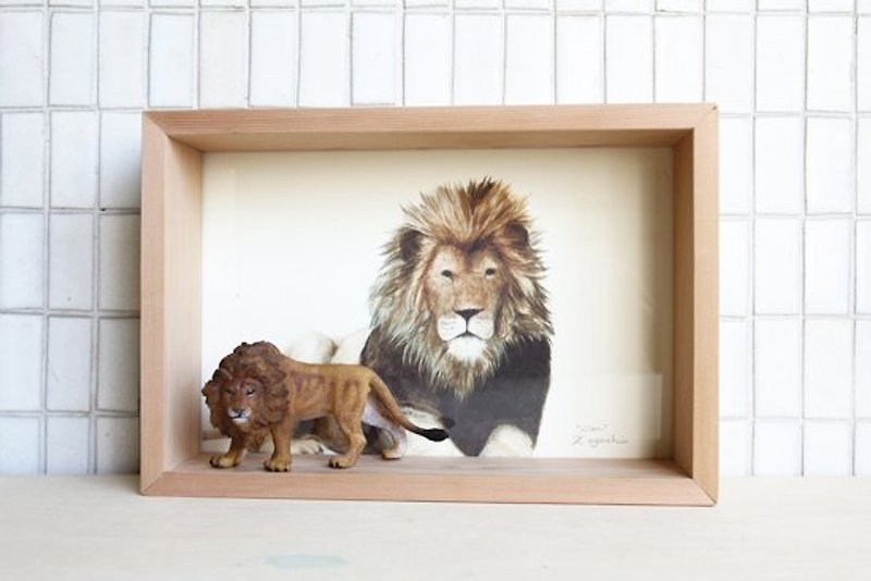 畫,動物 AnimalPaintingCollection 框飾--獅子/大長方 - 裝飾/擺設  - 其他材質 卡其色