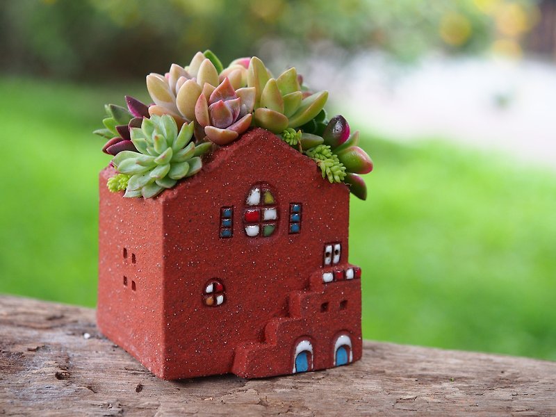 [Complete] warm red series / [Garden Cottage Garden] hand-made pottery - exotic eateries (S) / rock red / Ceramic House / Custom orders - ตกแต่งต้นไม้ - วัสดุอื่นๆ 