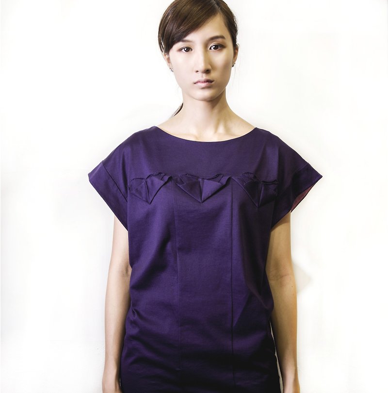 摺紙牽牛花主題棉質jersey針織上衣 (香港設計品牌) - 女裝 上衣 - 棉．麻 紫色