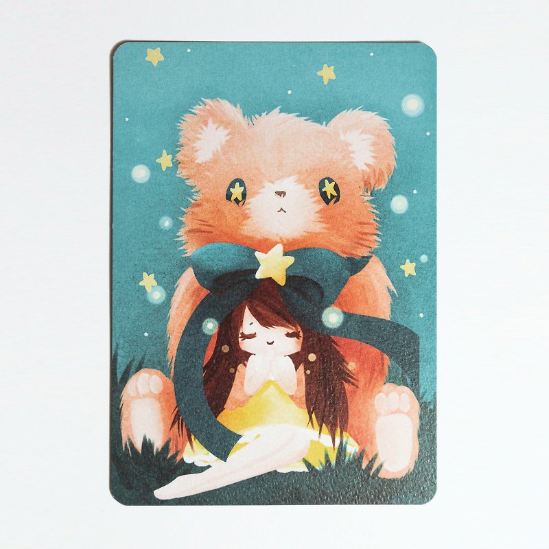 明信片*女孩與熊 - 心意卡/卡片 - 紙 藍色