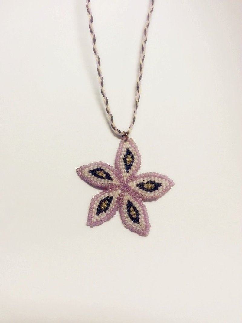 Five petals silk wax line handmade necklace - Necklaces - Other Materials Multicolor