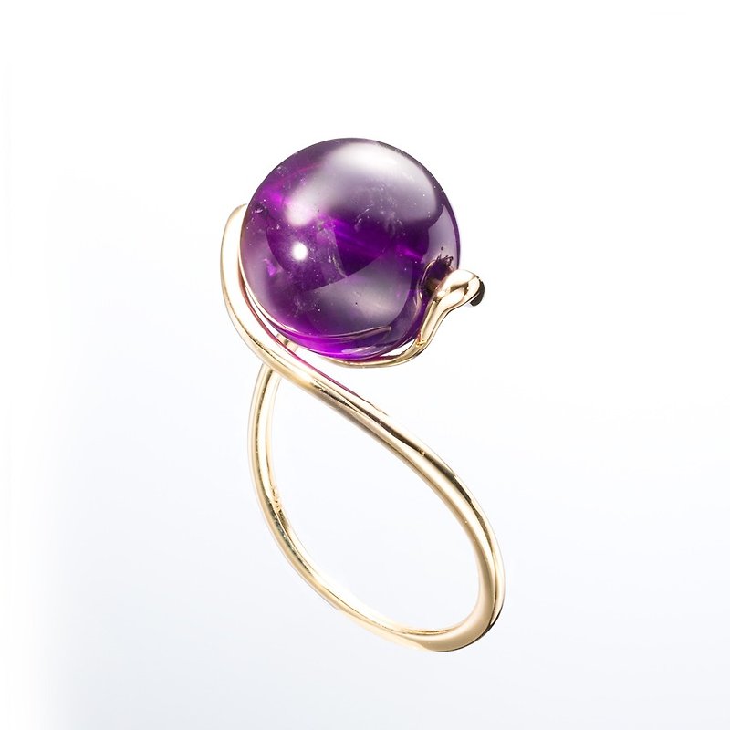 紫晶 戒指【輕珠寶．簡約土星約會戒指】14K黃金訂婚戒指 Lyra 烏拉圭天然紫水晶寶石 - 戒指 - 寶石 紫色