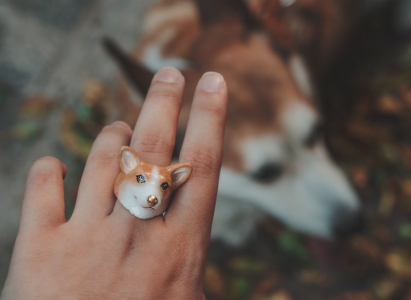 Latte Corgi Dog Ring. - General Rings - Copper & Brass Khaki