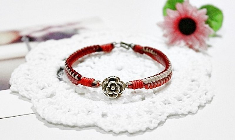 Hand-knitted silk Wax thread X silverware _The Rose //You can choose your own color // -Limited X1- - Bracelets - Wax Red
