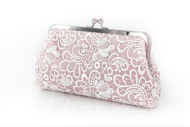 Pink floral lace dinner / bride / travel bag holding mouth gold - อื่นๆ - วัสดุอื่นๆ สึชมพู