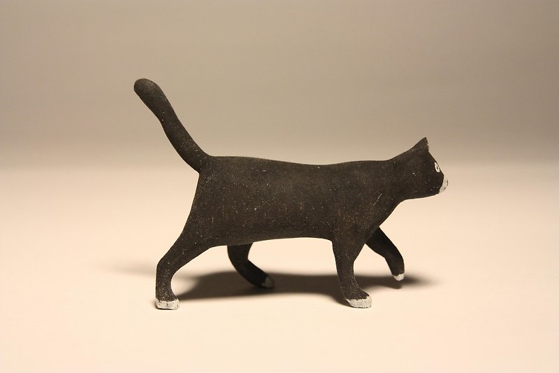 Department of Small Animal Healing carvings _ black cat black cat (hand-carved wood 10P Limited) - Items for Display - Wood Pink