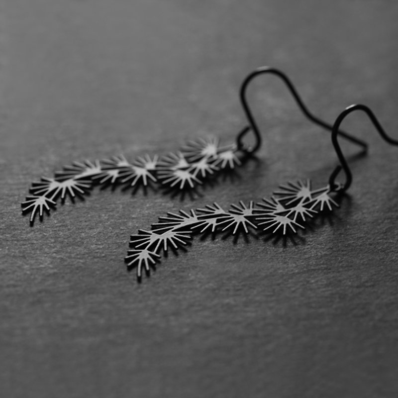 Pine leaf earrings Black Pine Earrings - Earrings & Clip-ons - Other Metals 